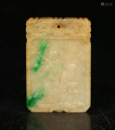 JADEITE TABLET CARVED WITH FIGURE