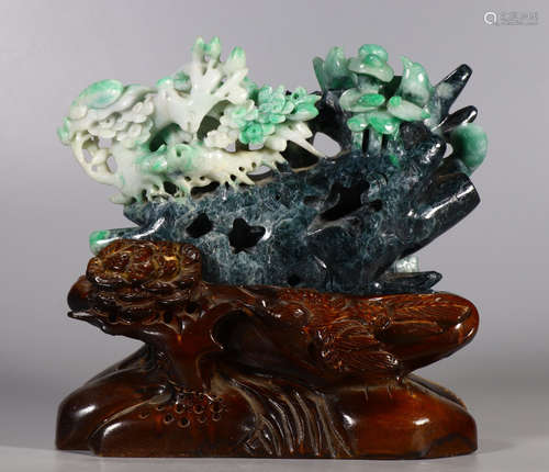 JADEITE ORNAMENT CARVED WITH FLOWER&BIRD