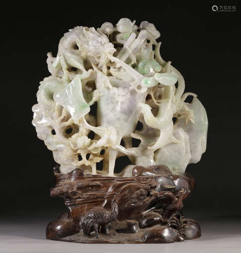 JADEITE ORNAMENT CARVED WITH DRAGON&PHOENIX