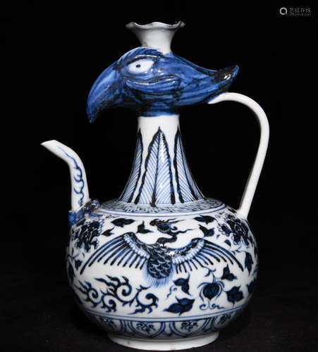 BLUE&WHITE GLAZE POT PAINTED WITH PHOENIX