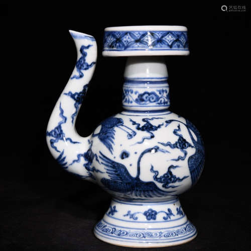 BLUE&WHITE GLAZE POT PAINTED WITH CRANE