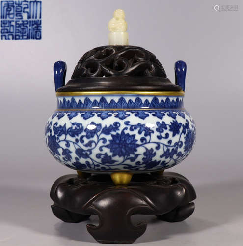 DAQINGQIANLONGNIANZHI MARK BLUE&WHITE GLAZE CENSER