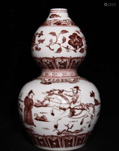 UNDERGLAZE RED GOURD VASE PAINTED WITH FLOWER