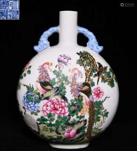 DAQINGQIANLONGNIANZHI MARK FAMILLE ROSE GLAZE VASE