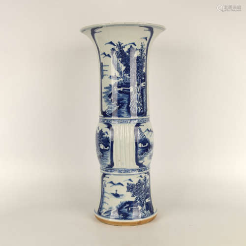 A Blue And White Landscape Beaker Vase