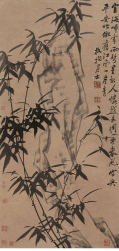 A chinese bamboo&stones painting scroll, zheng banqiao mark