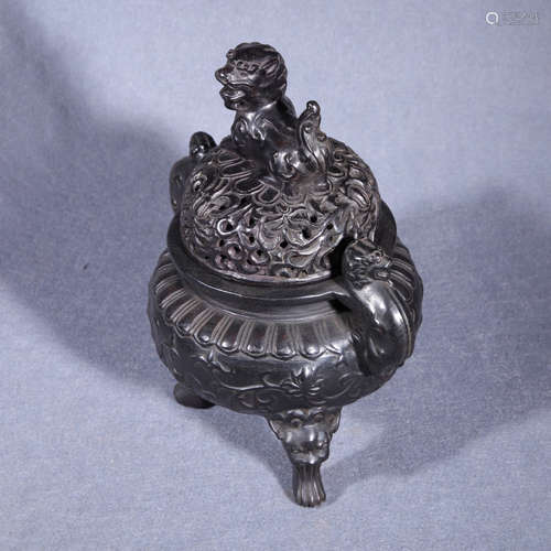 a carved sandalwood interlocking flowers incense burner with...