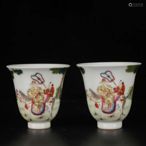 A pair of famille rose figures cups