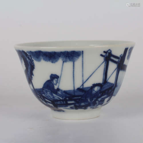A Blue And White figures spinning cup