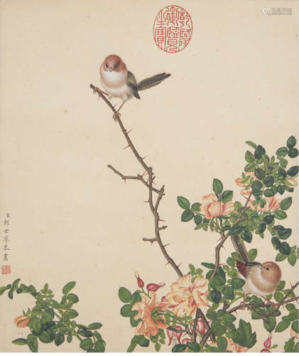 A chinese flowers&birds painting scroll, lang shining mark