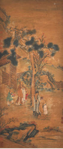A chinese figrues painting scroll, yu zhiding mark