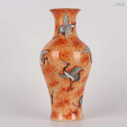 A iron-red-glazed cranes phoenix-tail vase