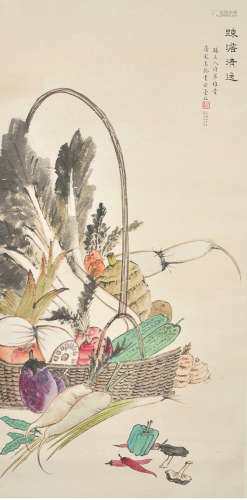 A chinese vegetables painting scroll, song meiling mark