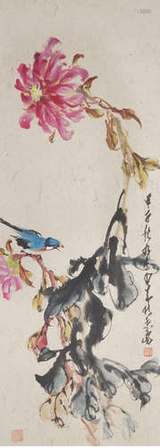 A chinese flowers&birds painting scroll, zhao shaoang mark