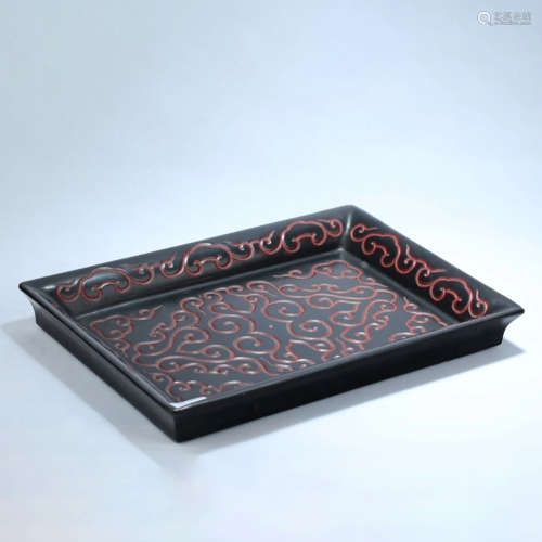 A carved lacquerware ruyi&flowers tea tray