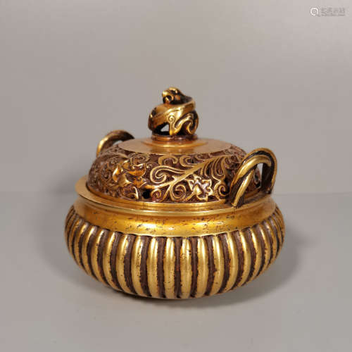 A gilt bronze melon-shaped incense burner