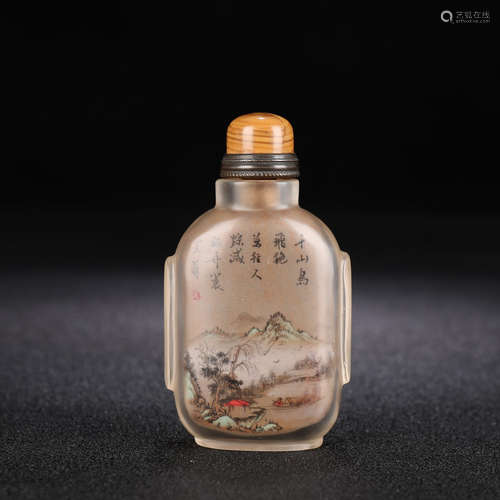 An interior painting glass inscribed landscape snuff bottle