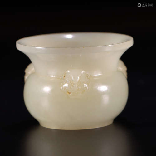 A carved miniature hetian jade censer