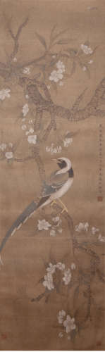 A chinese flowers&birds painting scroll, shen quan mark