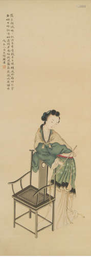 A chinese lady painting scroll, fan xu mark