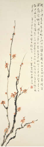 A chinese plum blossom painting scroll, zhang boju mark