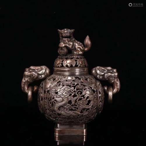 A sterling silver openwork double dragon-eared incense burne...