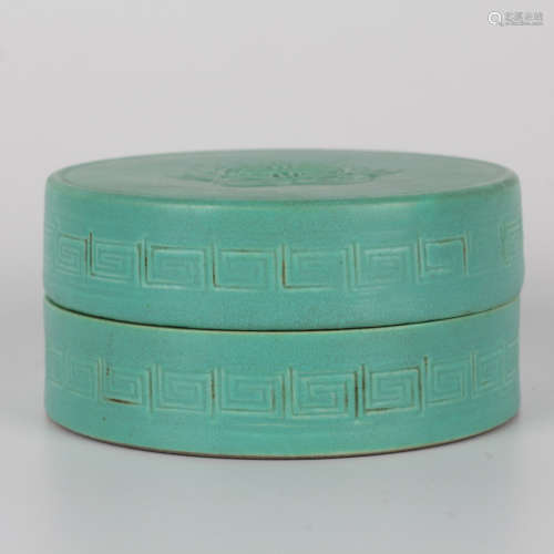 A turquoise-glazed relief-decorated seal box and cover
