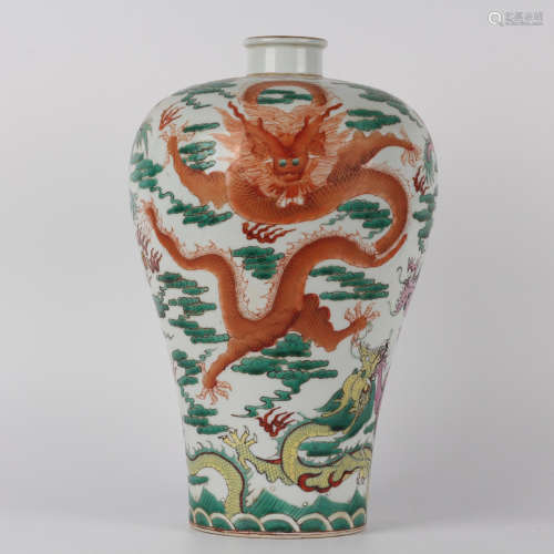 A gucai five dragons porcelain meiping vase