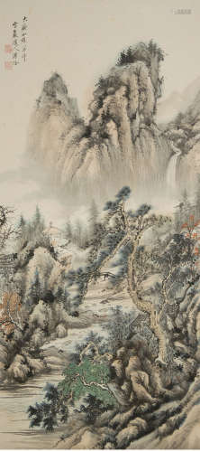 A chinese landscape painting scroll, pu quan mark