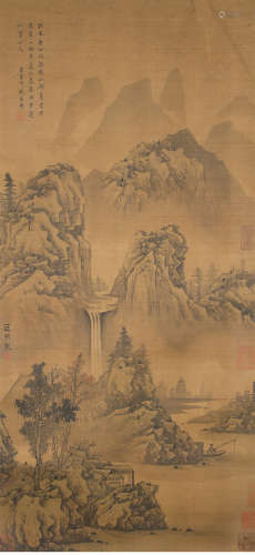A chinese fishing painting scroll, ju ran mark