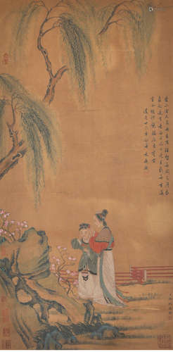 A chinese lady painting scroll, leng Mei mark