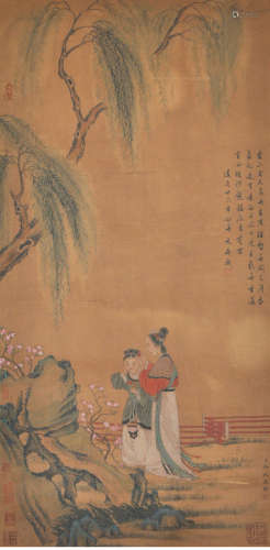 A chinese lady painting scroll, leng Mei mark