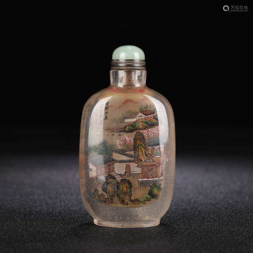 An interior painting glass landscape snuff bottle