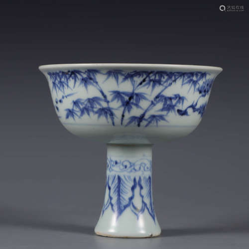 A Blue And White bamboo stembowl