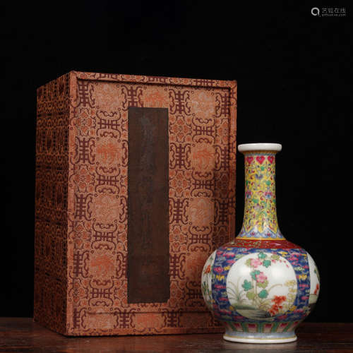 A enameled interlocking lotus bottle vase