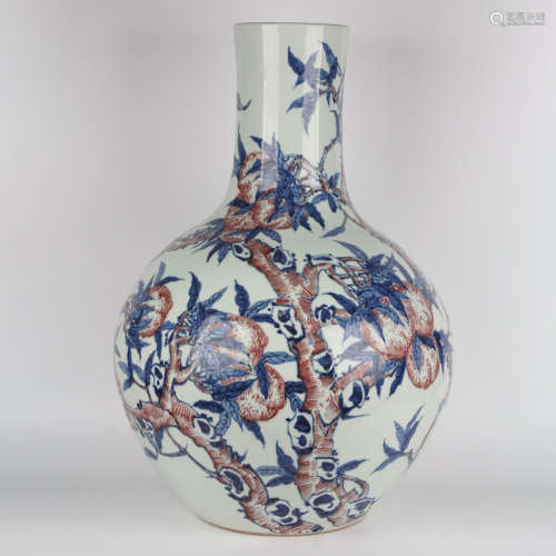 An underglazed-red Blue And White flowers&peaches tianqui va...