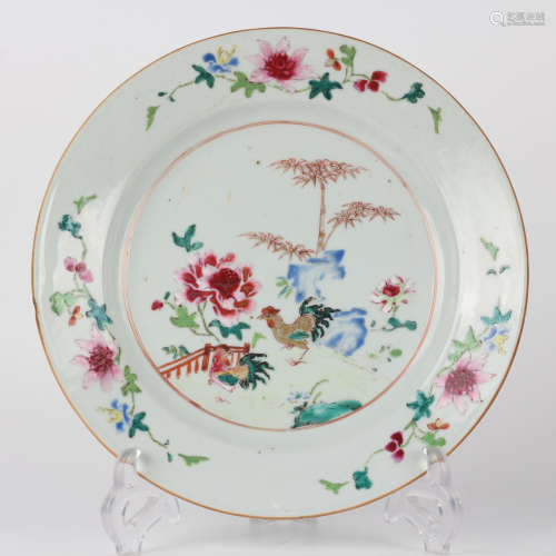 A Famille rose rooster plate