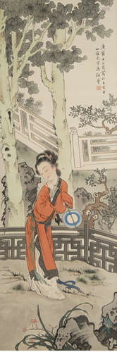 A chinese lady painting scroll, wu guangyu mark