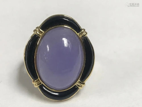 14K Gold Chinese Lavender Jadeite and Onyx Ring
