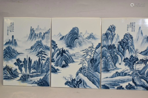 Three Chinese Porcelain Blue and White Plaques