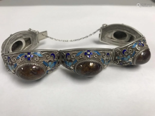 Chinese Enamel over Silver Bracelet with Inlay
