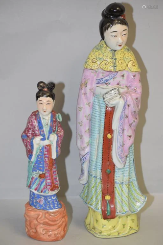 Two 19th C. Chinese Porcelain Famille Rose Maidens