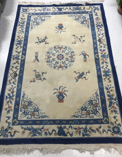 19-20th C. Chinese Wool Eight Lucks Rug