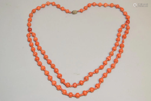 Chinese Red Coral Bead Necklace