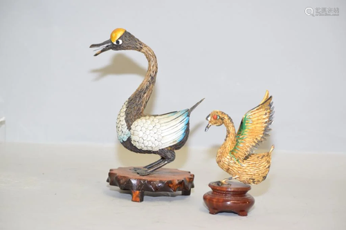 Two Chinese Enamel over Silver Swans