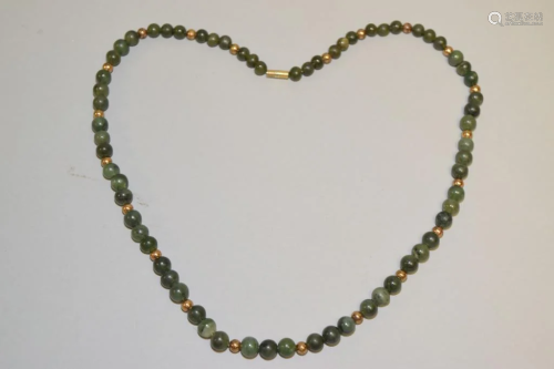 Chinese Spinach Jade Bead Necklace