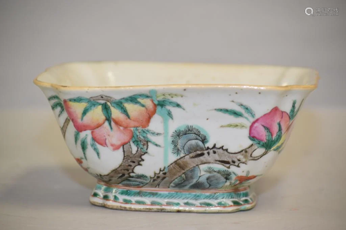 19th C. Chinese Porcelain Famille Rose Square Bowl