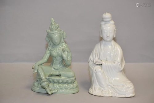 Two 19-20th C. Chinese Porcelain Buddha Figures