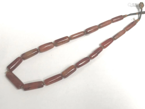 Chinese Red Agate Long Bead Necklace