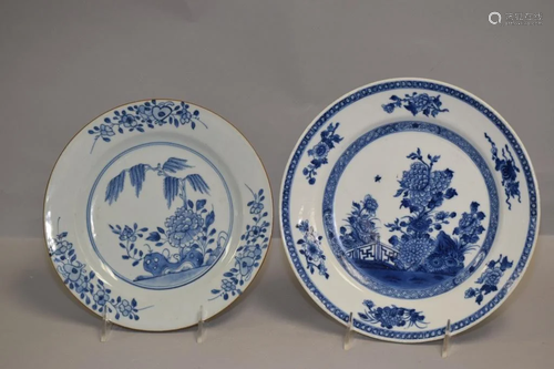 Two 18-19th C. Chinese Porcelain Export B&W Plates